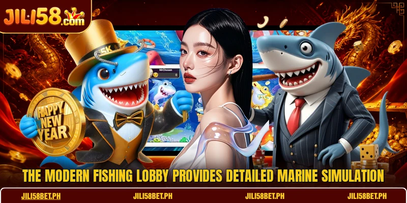 The modern fishing lobby provides detailed marine simulation